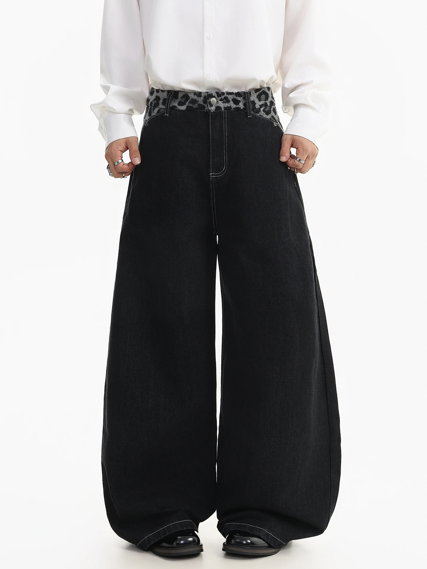 

BETEBULE American High Street Spotted Pattern Splicing Design Men's Jeans Spring New Loose Straight Leg Casual Trousers