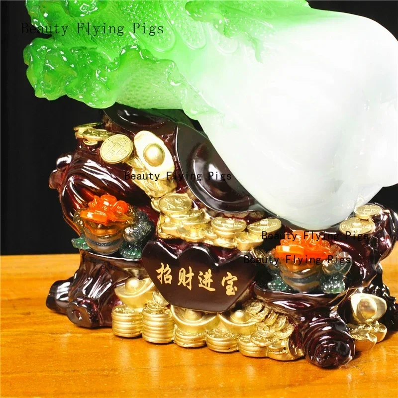 1PCS resin jade cabbage ornaments small size golden toad living room wine cabinet shop craft decoration opening gift