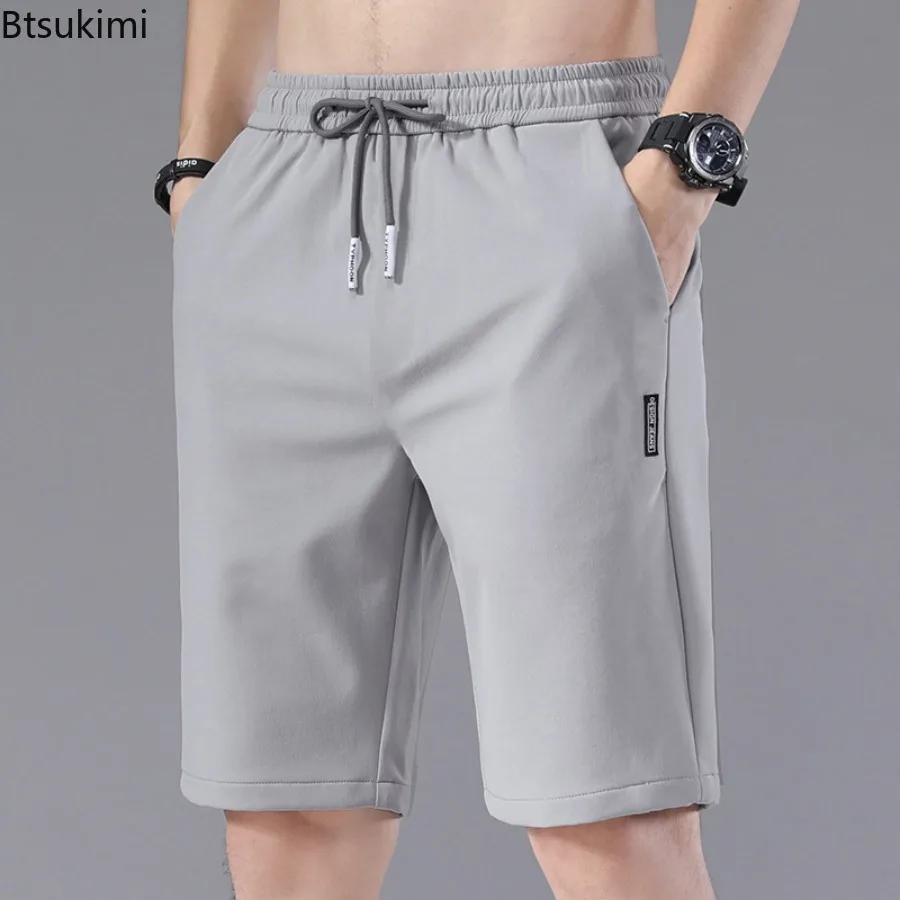 

Summer Ice Silk Shorts 2026 Men's Solid Color Loose Casual Shorts Elastic Waist Breathable Beach Pants Man Straight Sport Shorts