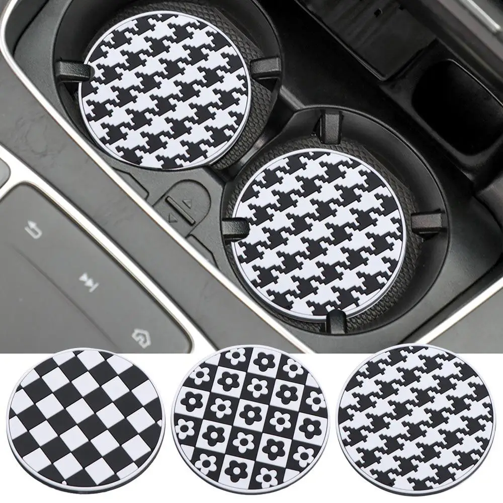 Houndstooth Flower Coaster Heat Resistance Anti-skid Car Water Cup Pad Waterproof Non-slip Car Mug Coaster Car Interior