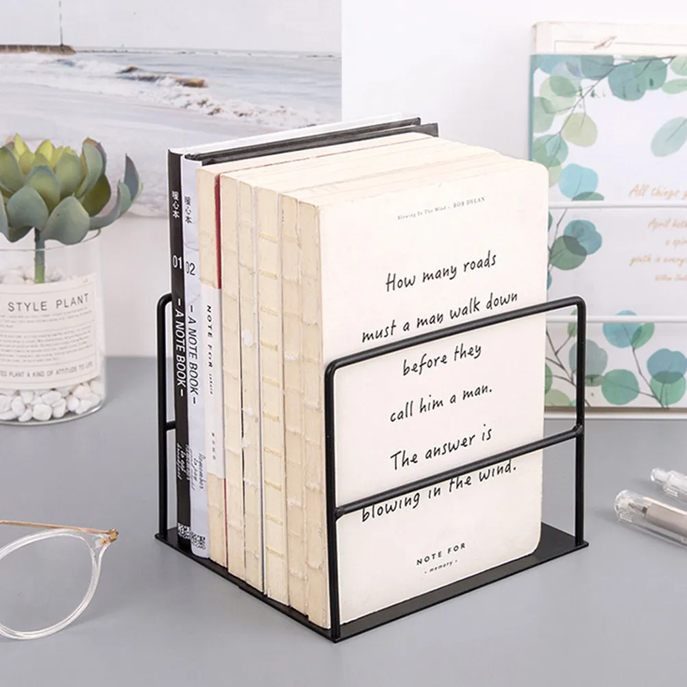 2Pcs Black Iron Bookends Simple Elegant Heavy Duty Book Ends for Desk Shelf Office Home School Library Anti-Slip Rustproof