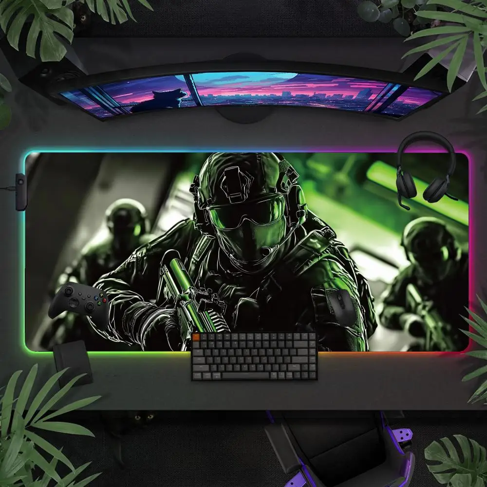 

Ghost Special Forces RGB Gaming Mouse Pad Desk Mat Gamer Accessories Large LED Light Mousepads PC Computer Carpet with Backlit