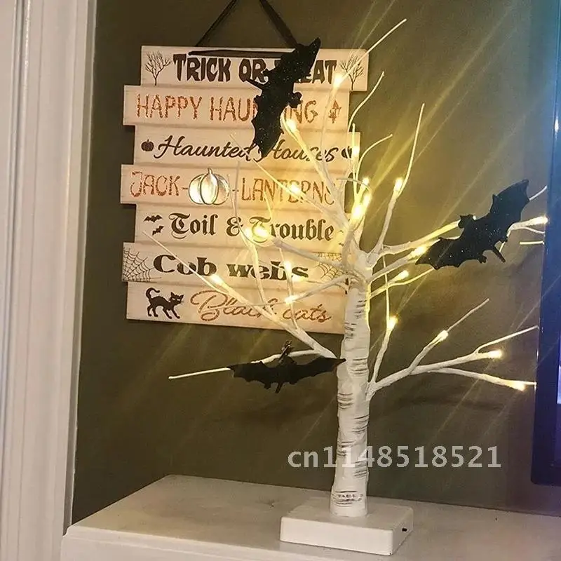 Birch Tree Led Light Pumkin Hanging Ornaments Halloween Party Desktop Decoration for Home Christmas Halloween Kids Gift Lamp