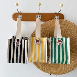 with Short Handle Tote Bag Simple Cartoon Canvas Lunch Bag Striped Messenger Bag Beach