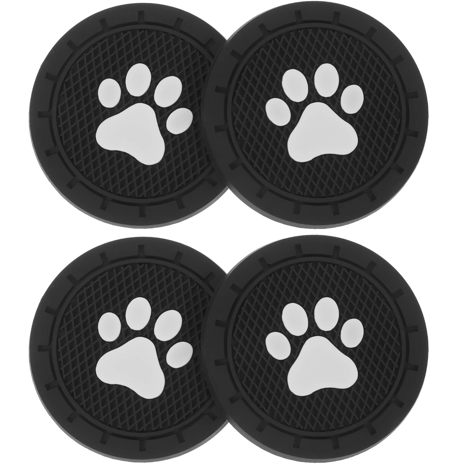 

4pcs Car Pads Paw Print Non-Slip Heat Resistant Drink Coasters Cup Holder Mats Round Tumbler Pads Automotive Accessories