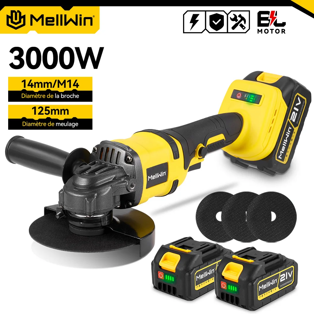 MELLWIN 125 MM Bürstenlosen Elektrischen Winkel Grinder M14 Cordless Metall Holz Schleifen Polieren Schneiden Werkzeug Für Makita 18V Batterie pin