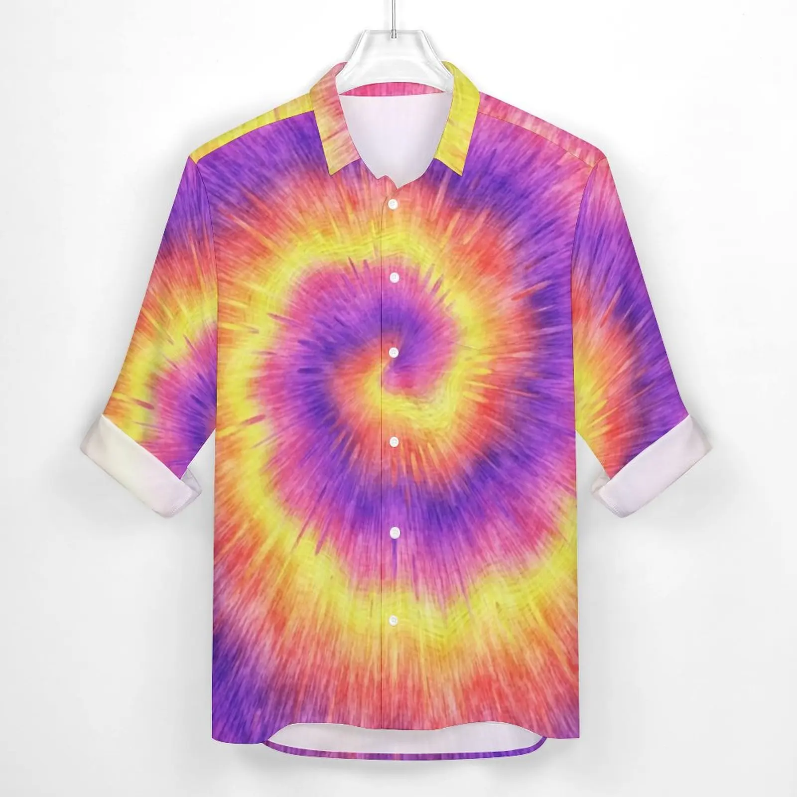 Tie Dye Swirl Casual Shirts Men Retro Pink Lilac Yellow Shirt Long Sleeve Novelty Y2K Blouses Autumn Graphic Clothing 3XL 4XL