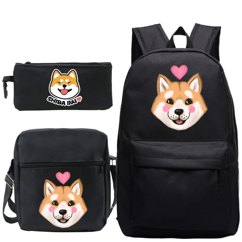 

New Hot Shiba Inu Backpacks Boys Girls 3 Pcs/Set Schoolbags Men Women Travel Rucksack Book Mochila for Teens Back to School Gift