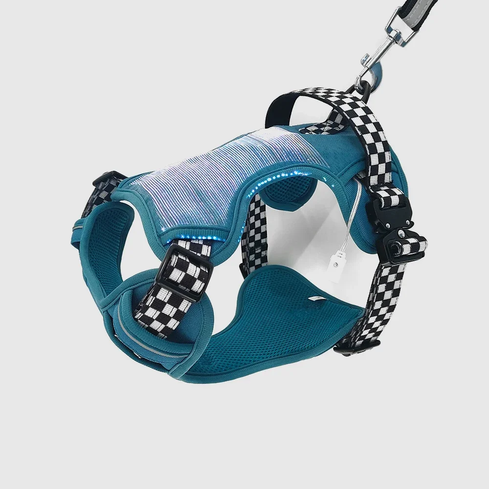 

New Design Adjustable Light Dog Harness Fiber Optics No Pull Colorful Light Dog Harness For Large Dogs Outdoor Night Use