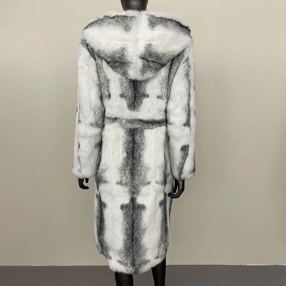 Longo pele natural luxuoso pele engrossado quente com capuz jaqueta 2024 outono inverno real casaco de pele de coelho casaco de pele de raposa real feminino