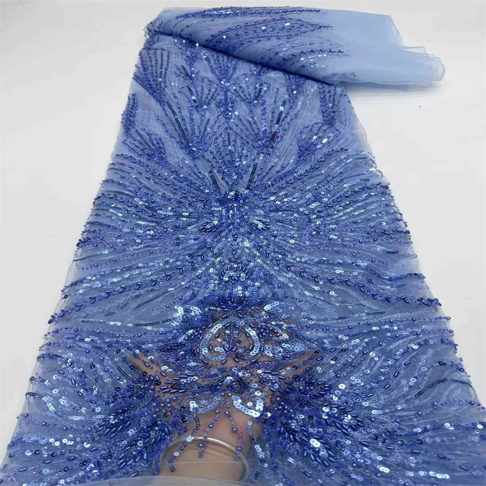

2024 African Sequins Lace Fabric High Quality Embroidery French Tulle Beads Lace Fabrics for Bridal Sewing Wedding Party Dresses