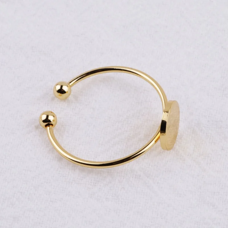 4Pcs Copper 18K Gold Plated  Adjustable Flat Circle Pad Ring Base Bezel Bowl Needle Setting For Diy Handmade Ring Jewelry Making