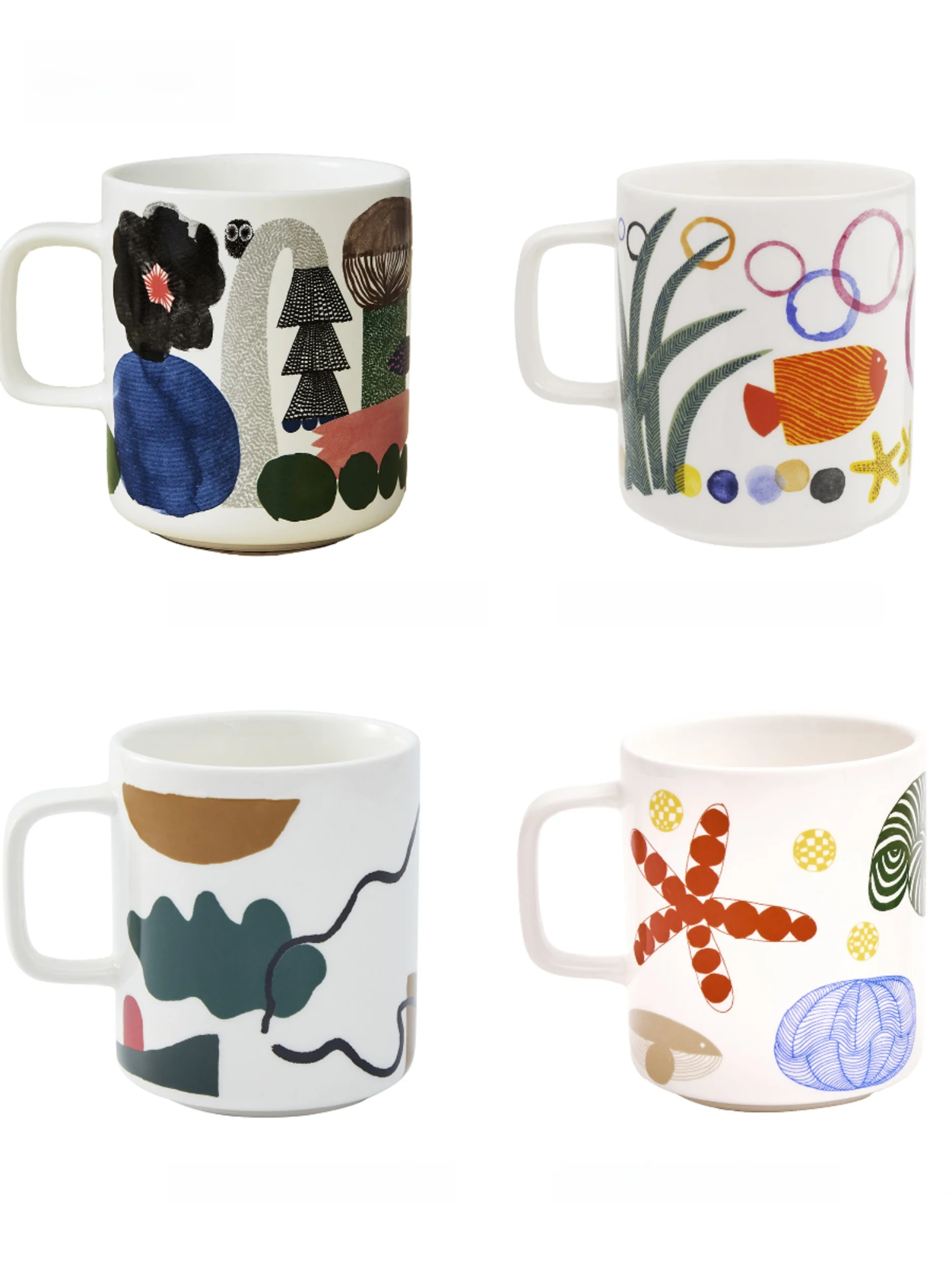 

Alive Illustration Cerc Cup Set Couple Matching Mugs Hand-Painted Nordic Sle Tea Cups Water Bottles Gift for Lovers