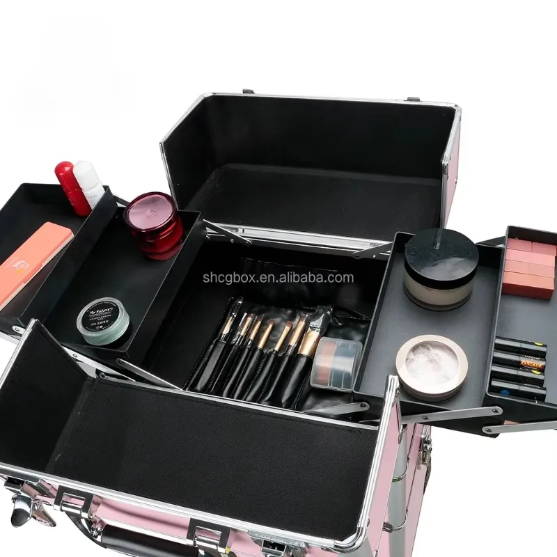 Professional Aluminum Makeup Trolley, Rolling Nail Case, Jewelry Trolley, Cosmetic Train Display Case