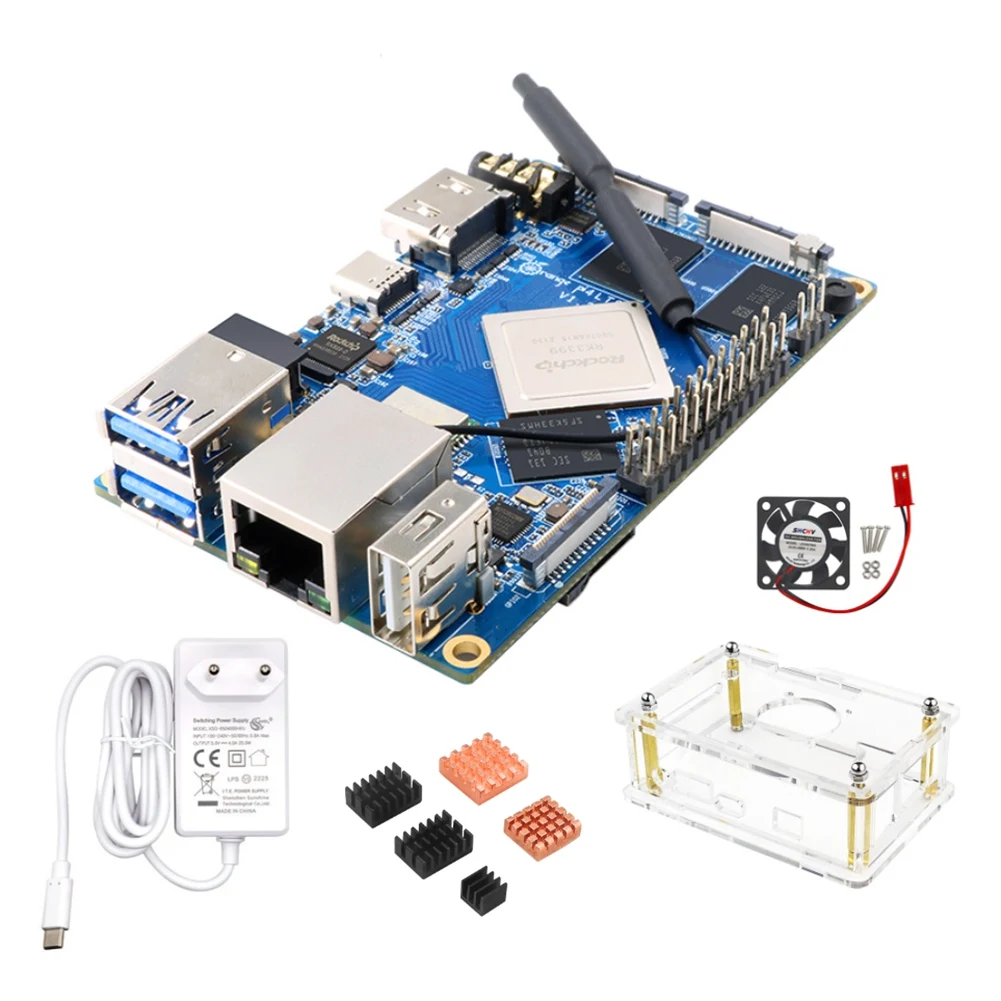 

For Orange Pi 4 LTS 4GB LPDDR4 16GB EMMC Rockchip RK3399 Wifi+BT5.0 Gigabit Ethernet Development Board Heatsinks EU Plug