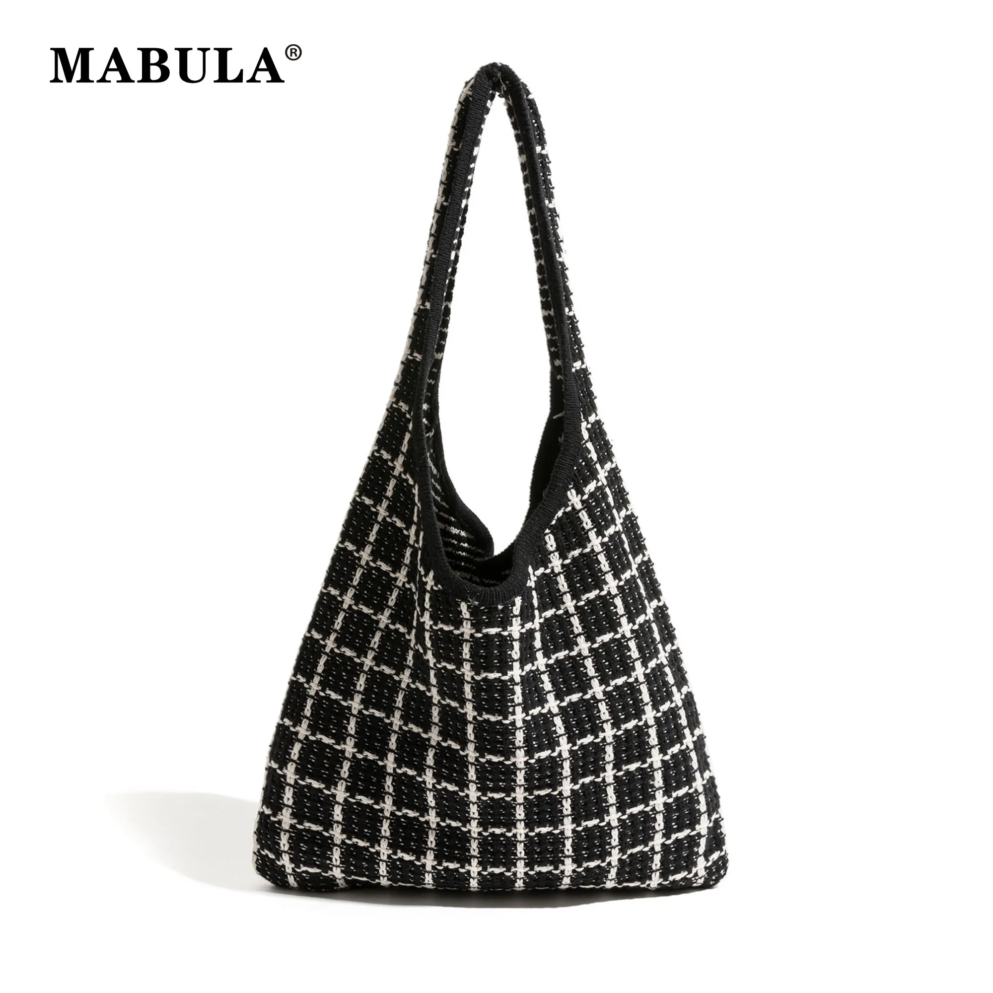 MABULA Aesthetic Crochet Tote Bag for Women Handmade Knitting Hobo Purse Chic Geometric Design Shoulder Beach Handbag