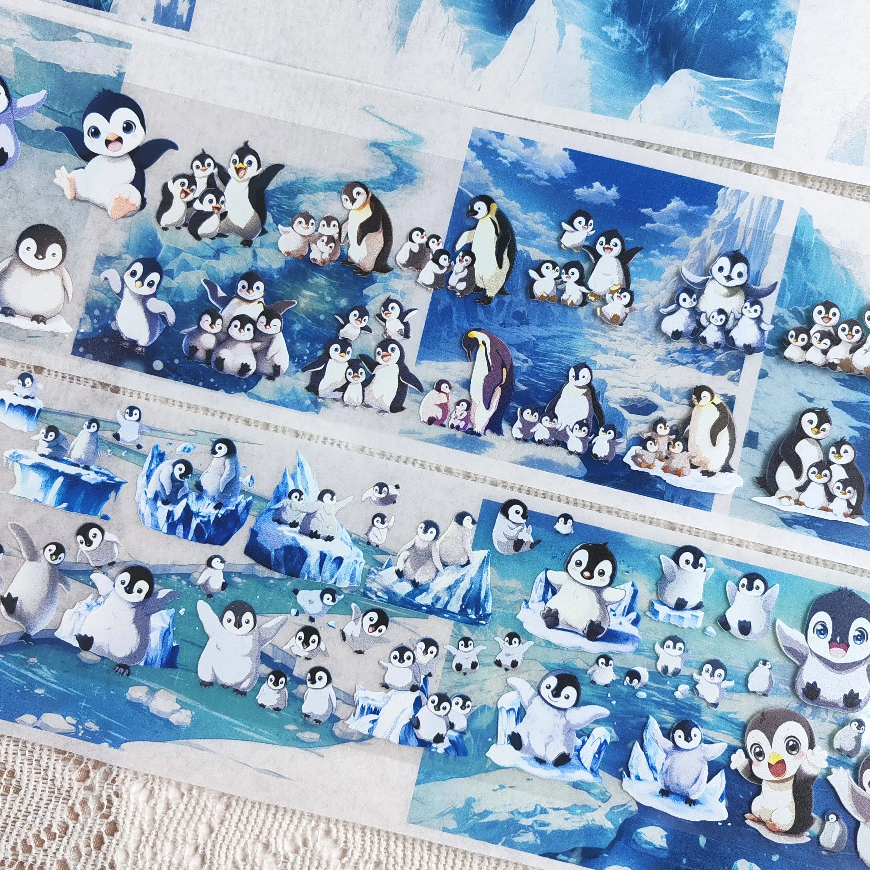 Ruban Washi Paysage Glacier Hivernal avec Pingouins pour Journal, Scrapbooking, Décoration de Fond Gukka, Artisanat DIY
