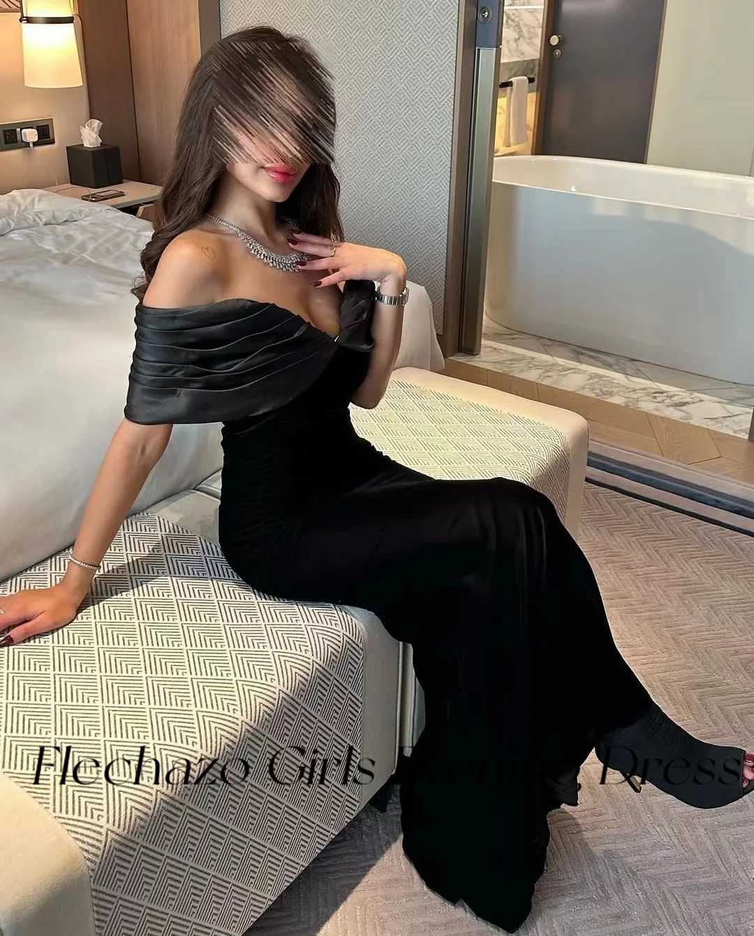 Flechazo Black Evening Dresses Off Shoulder Mermaid Floor-Length Simple Formal Elegant Dress For Women 2024 vestido de casamento