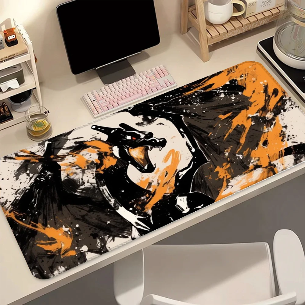 Alfombrilla de Ratón Charizard Pokemon XXL, Alfombrilla de Escritorio Extragrande para Juegos, Antideslizante, con Borde Cosido de Goma, Impresión HD, Regalo para Fanáticos del Tipo Dragón