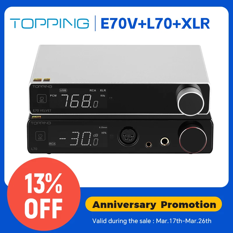 TOPPING E70V Decoder + TOPPING L70 Headphone Amplifier+XLR Cable