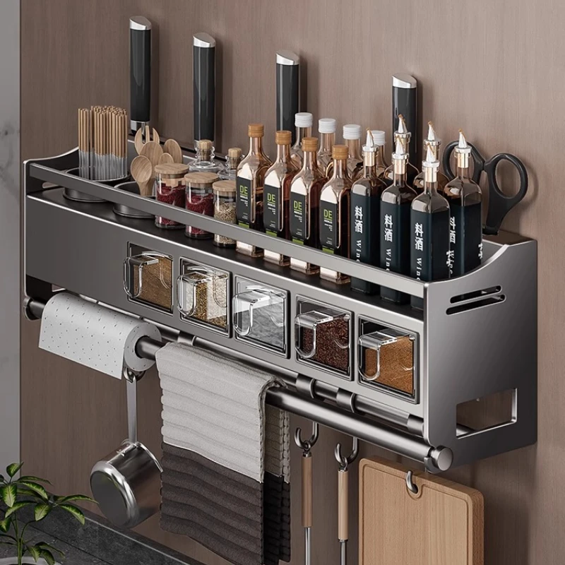 Stainless Steel Kitchen Shelf Wall Mounted Spice Rack Multi-Functional Utensil Shelf for Spoons Space Saving Knife Organizer