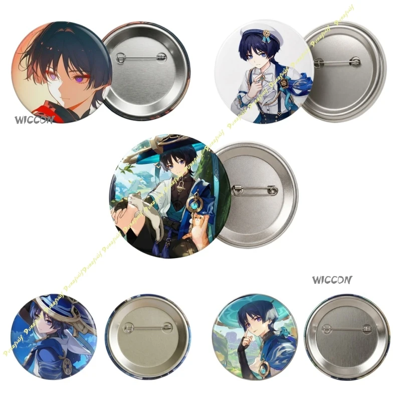 Genshin Impact Wanderer Tin Badge Game Character Holographic Round Brooch Pin Anime Game Collection Merch Gift for Fans