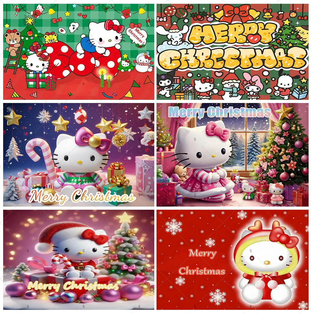 

Sanrio Hello Kitty Christmas Backdrop Decoration Supplies Party Photography Background Baby Shower Banner Decor props Kid Gifts