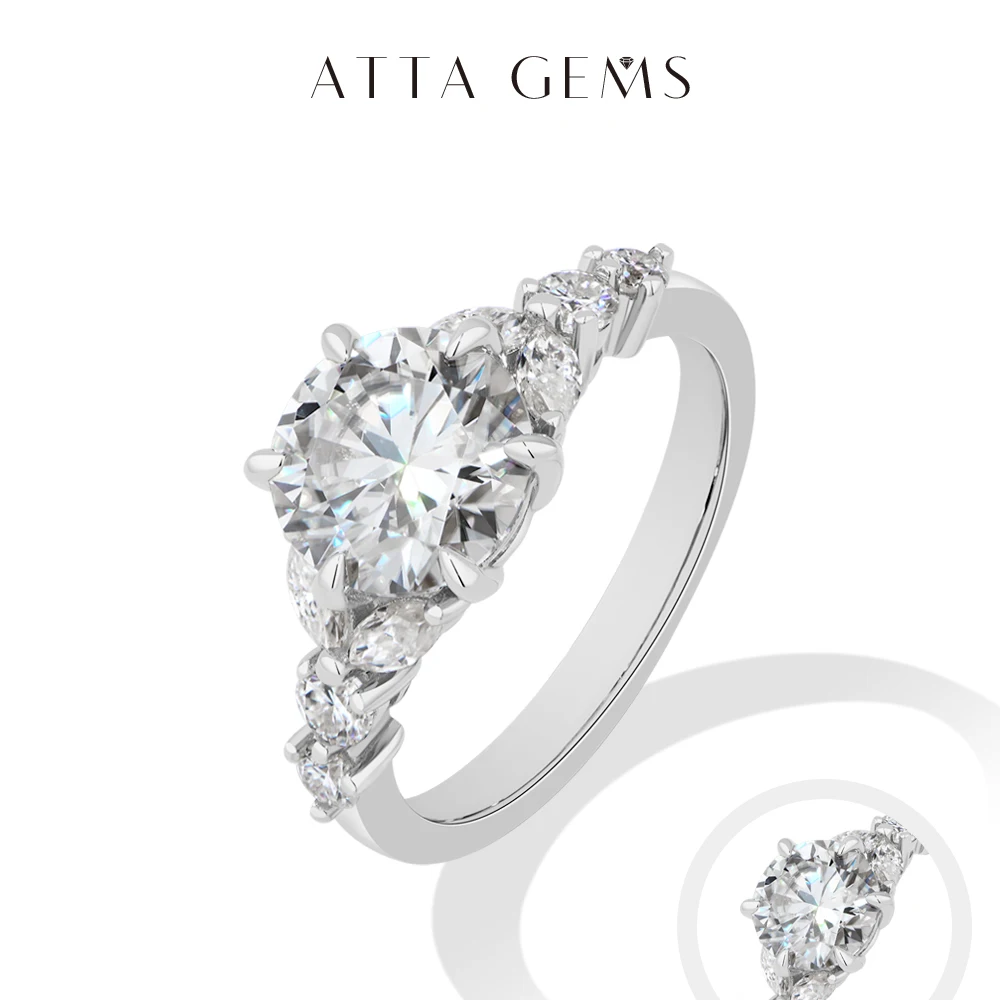 

ATTAGEMS Round Cut 2.5ct Classic Moissanite Ring For Women 100% S925 Silver Rings Personalized High Quality Jewelry Certificate