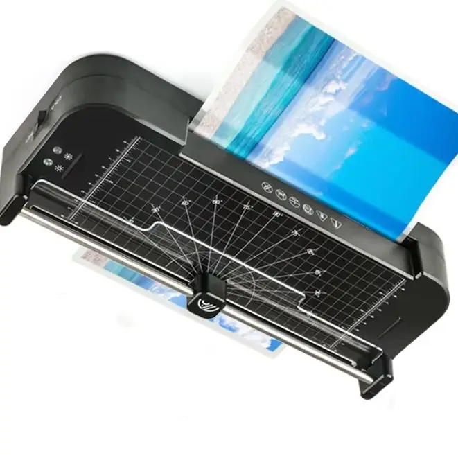 New A4 Laminator Photo Menu File Gluing Machine Laminating Pouch Film 110V 220V Integrated Cutter Ruler FN336 Cold Hot Mount
