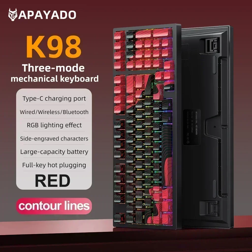

APAYADO K98 Wireless Mechanical Keyboard - Tri-Mode (BT/2.4G/Wired), Hot-Swappable, 4000mAh Battery, RGB Backlit