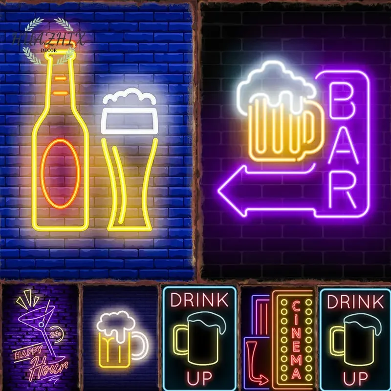 Neon Bar Metal Tin Sign Open Decoration Plate Beer Wall Decor Room Door Coffee Retro Vintage for Art Home Club Cafe Aesthetics