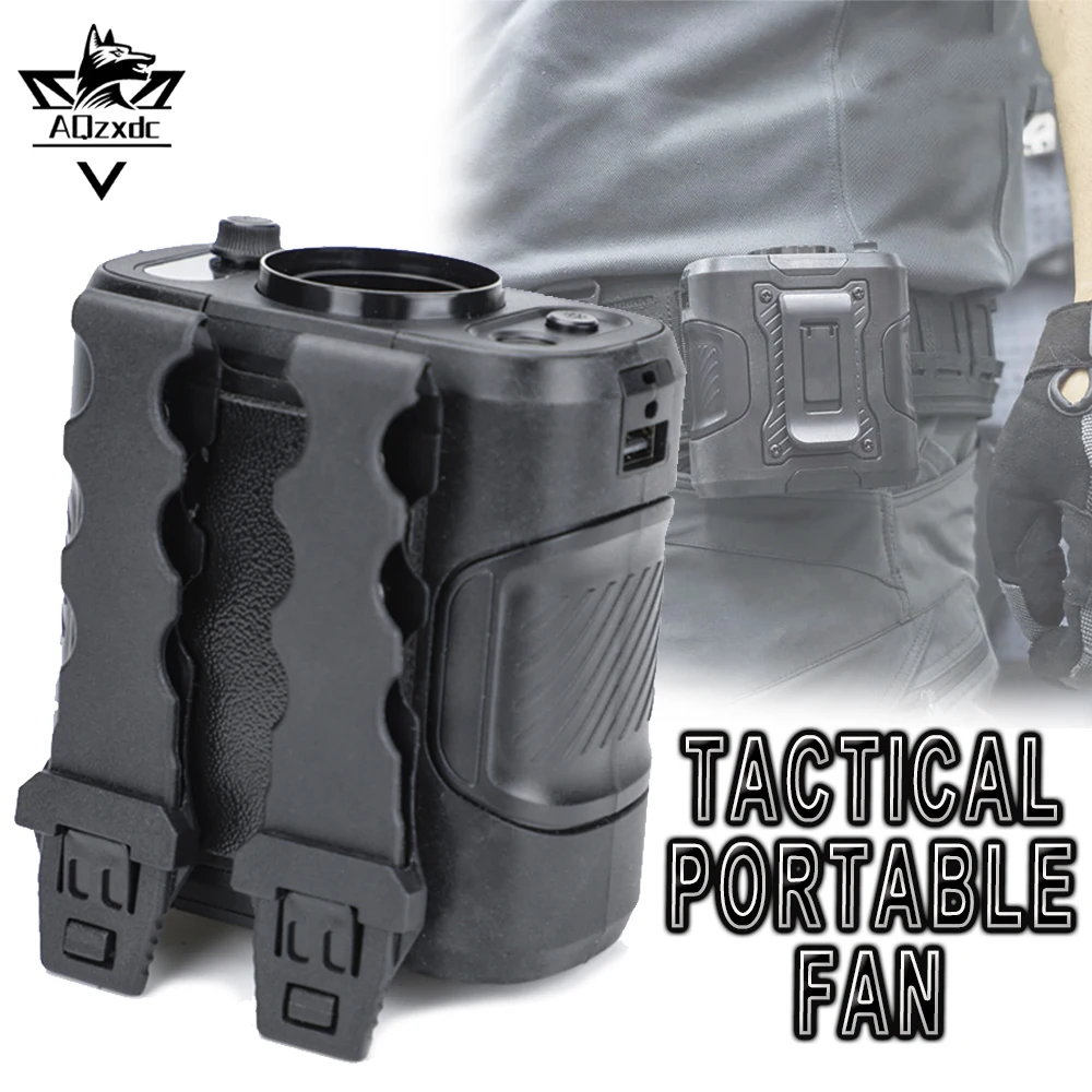 Tactical Portable Fan Outdoor Portable Cooling Air Conditioning Fan Multi-Function Waist-Mounted Power bank Hunting Camping Tool