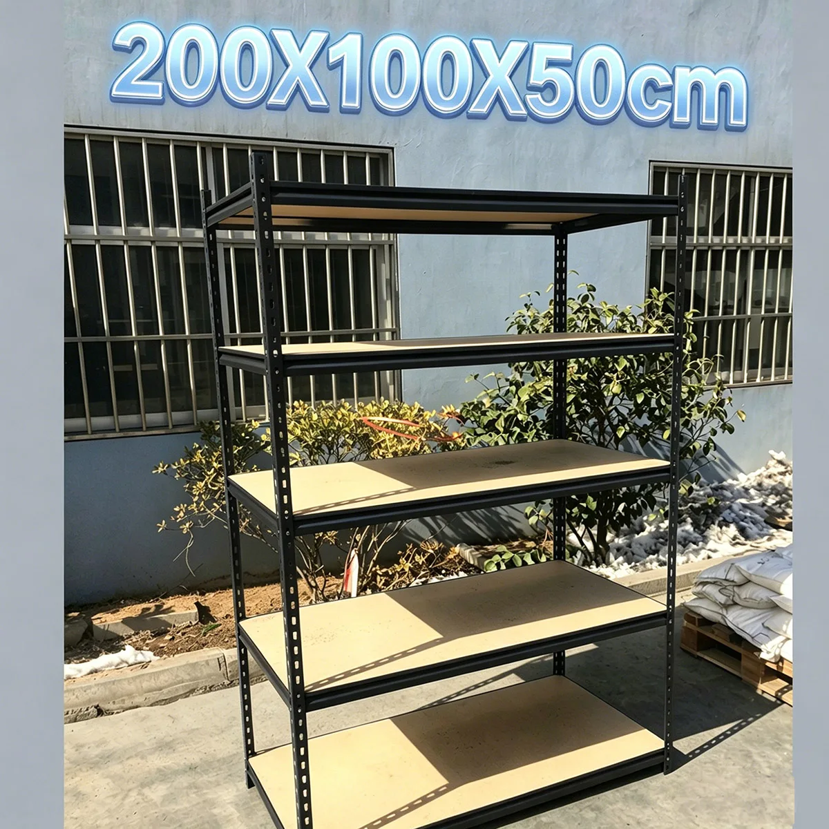 Schwarzes 200X100X50cm 5-stöckiges Regal Schwerlast-Metallregale Lagerregal ohne Schrauben für Garage und Schuppen
