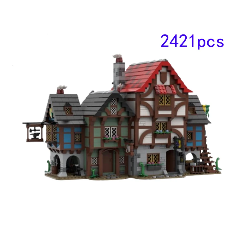 

MOC-150889 Small Grain Assembling Building Blocks 2421pcs Medieval Alley Castle Model Toy Gift