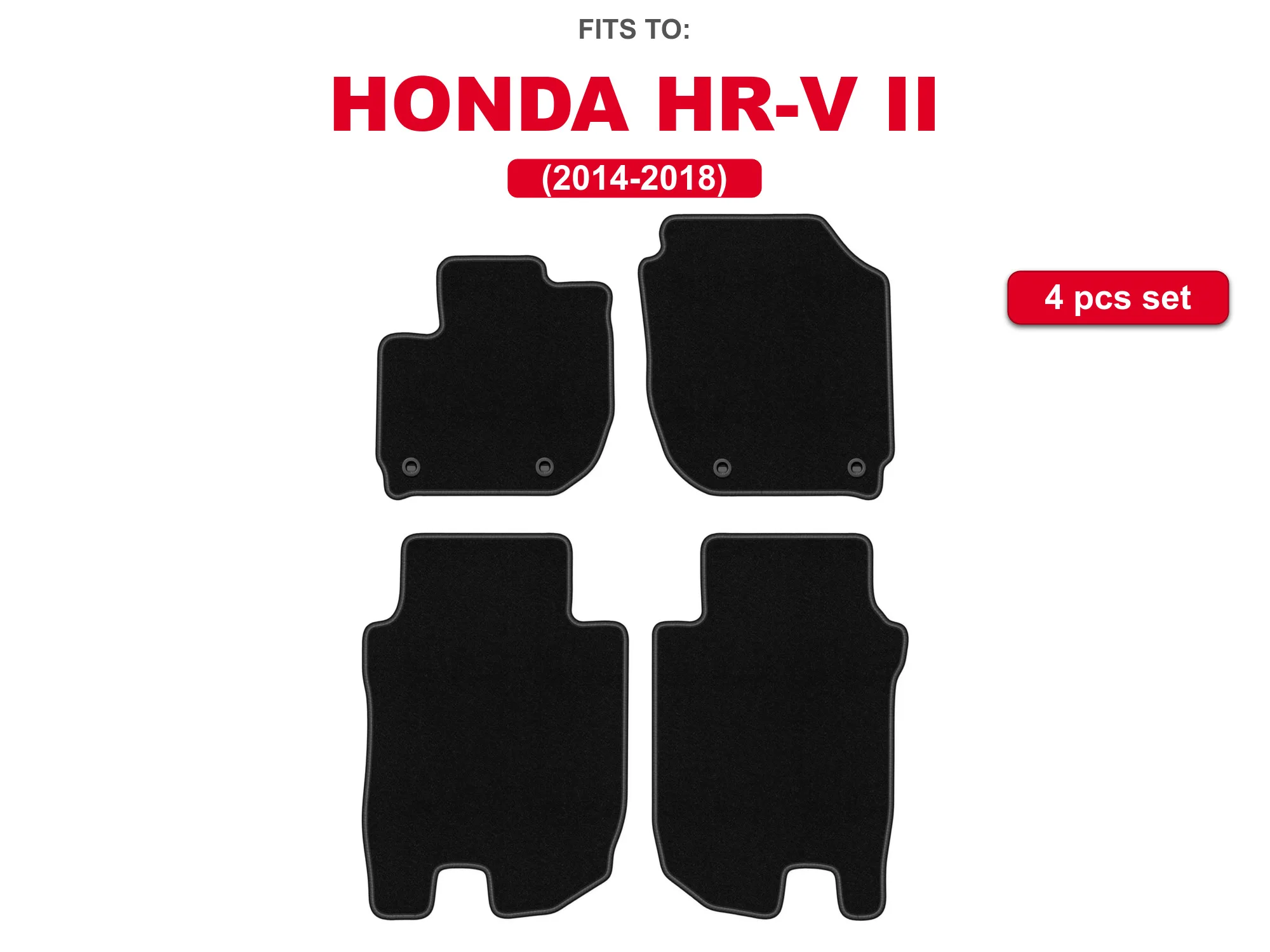 Auto velour matten voor: Honda HR-V II 2014-2018 zwarte crossover auto bijpassende automattenset