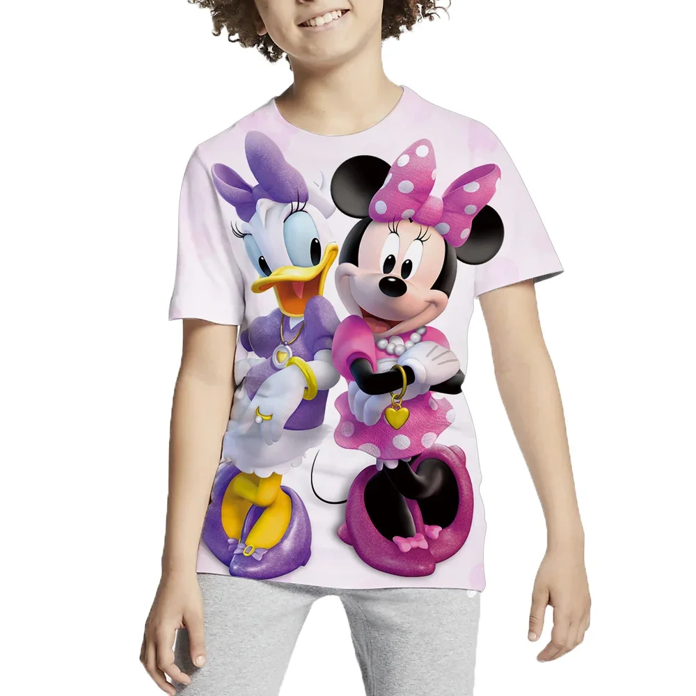 

2024 Summer Disney Donald Duck Mickey Mouse 3D Printed T-shirt Boys Girls Casual Cartoon Short Sleeve Children's Tees Tops