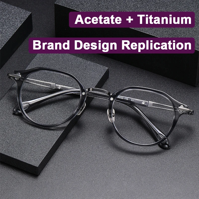

Japanese Design Pure Titanium Acetate Glasses Frame Brand Replica Men Women Lightweight Handmade Hollowed-out Temple Eyewear