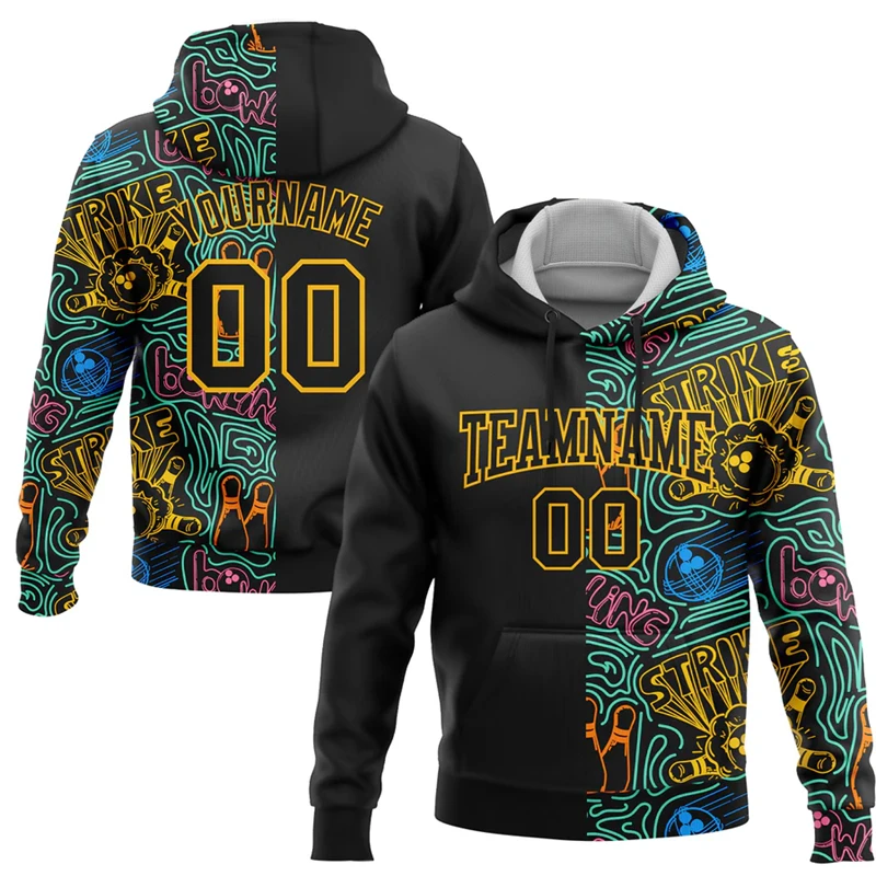 Custom Name Number Bowling Graphic Hoodies Fashion Autumn 3D Printed Hooded Sweatshirts Oversized Team Uniforms DIY Pullovers