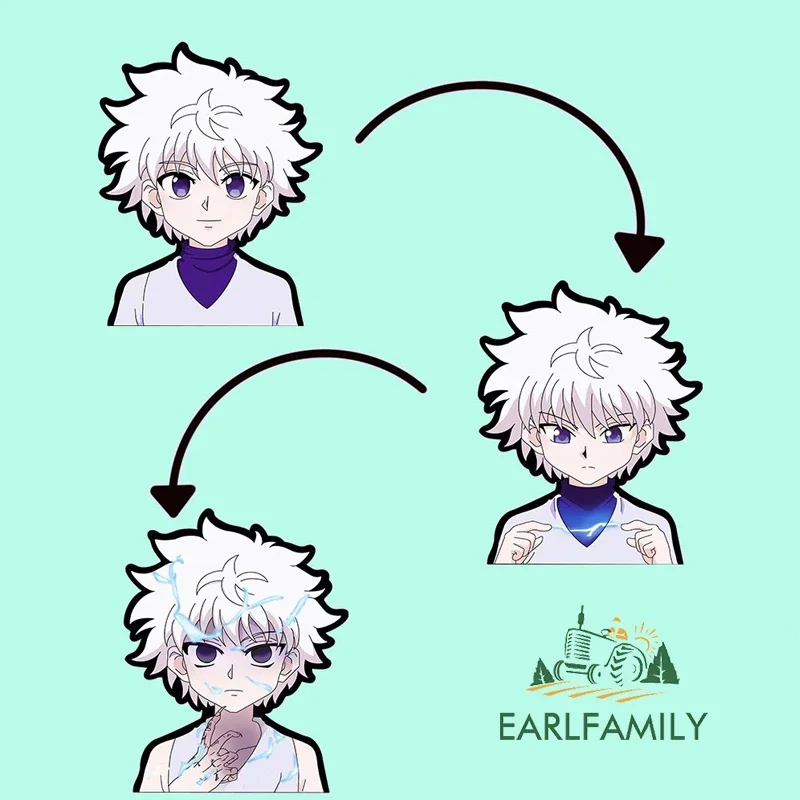 EARLFAMILY Killua Zoldyck Peek Car Sticker Anime Vinyl Chibi Big Head Rear Windshield Decal JDM Graffiti Sticker Car Accessories