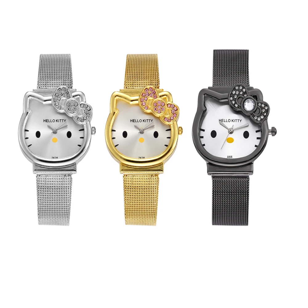 Cute Cats Diamond Watch Cat Bow Pink Ladies Metal Jewelry Cartoon Magnetic Watch Birthday Gifts for Kids Girls