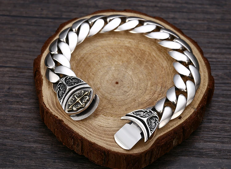 S925 sterling silver jewelry Men's personalized punk simple smooth tank bracelet Fashion hip-hop silver chain for boyfriend