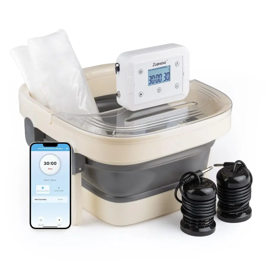 

Ionic Foot Bath Detox Machine for Home Spa Use, with App Control, Foldable Soaking Tub, 2 Ion Arrays, 100 Basin Liners, Timer fo