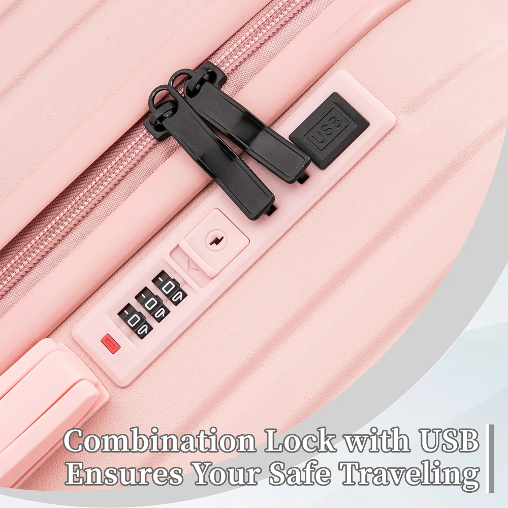 20"/24"/28" 3 szt./zestaw z ABS 360 °   Walizka kabinowa Spinner Wheel z uchwytem na kubek i portem USB