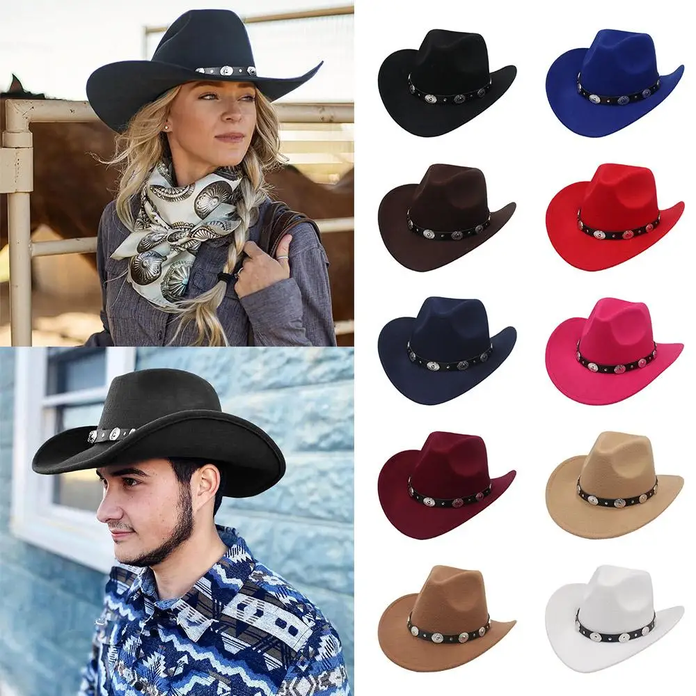 

Upturned Brim Western Cowboy Hats Wide Brim Ethnic Style Fedoras Hat Fedora with Faux Silver Accents for Women & Men