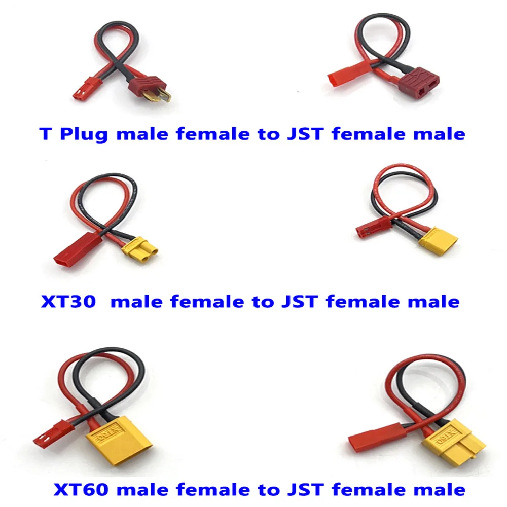 

XT60 XT30 T-Plug to JST Male/Female Connector 10cm RC Battery Adapter Cable 22AWG Silicone Wire for FPV Drone Airplane Car Parts