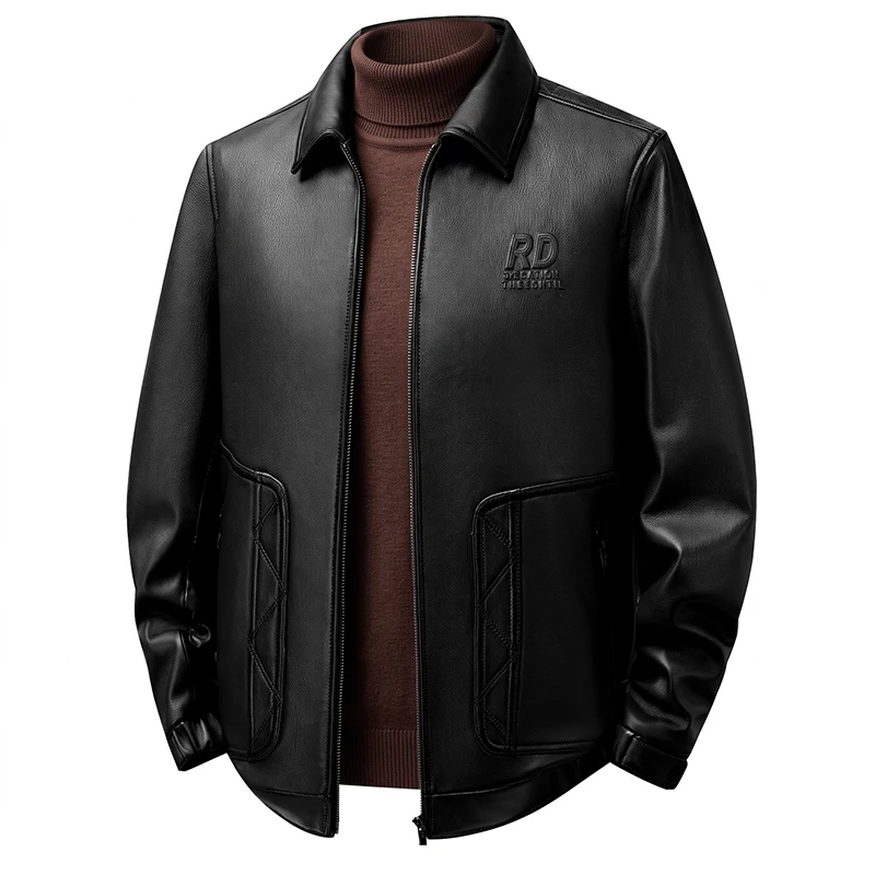 High-End Sheepskin Genuine Leather Jacket Men's Casual Business Collar Leather Vest Dad's Stylish Outerwear