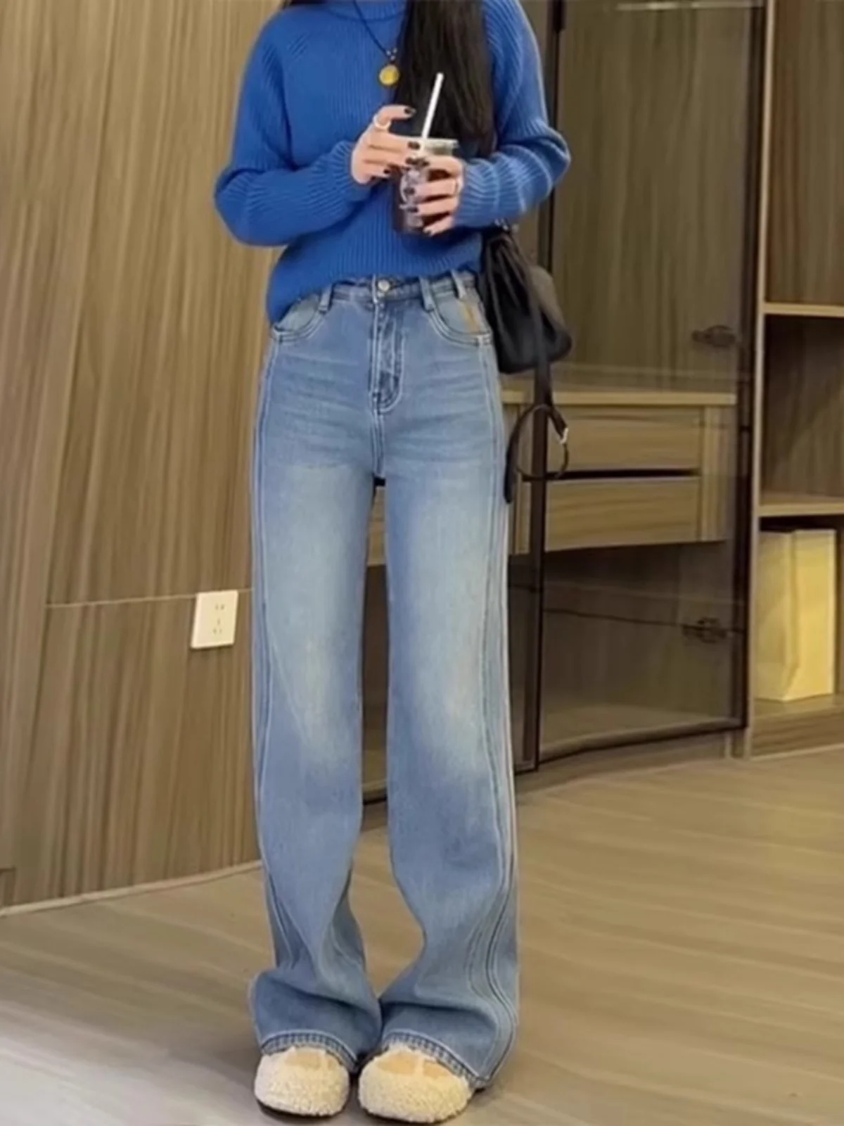 

High Waist Wide Leg Jeans Women's Spring Autumn New Style Bell Bottom plus Size Slimming Denim Pants Standard Fit Blue Jeans