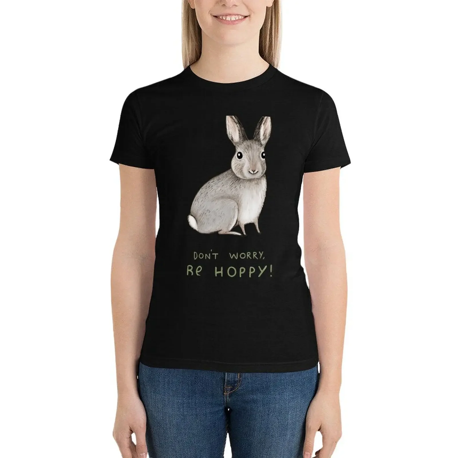 Mach dir keine Sorgen, sei hoppy! T-Shirt plus Größe Tops ästhetische Kleidung Damen bekleidung