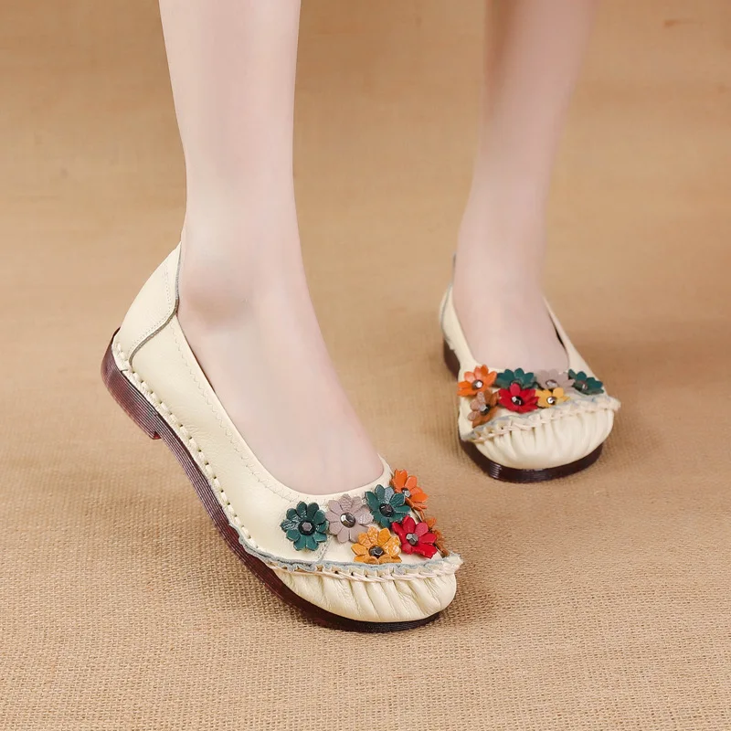 2024 New Women Flats Handmade Casual Women Shoes Woman Flower Genuine Leather Flat Shoes Ballet Flats Women Loafers