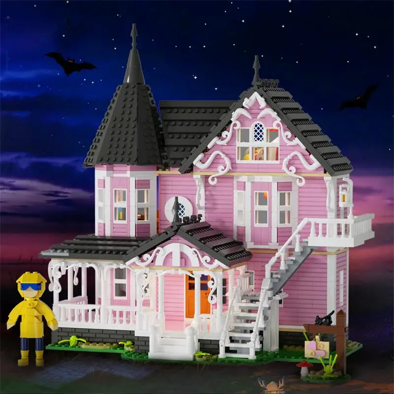 1542PCS MOC Kreative Expert Koralinierte Rosa Palast Gebäude Block Stadt Street View Wohnung Architektur Ziegel Spielzeug Mädchen Geschenk